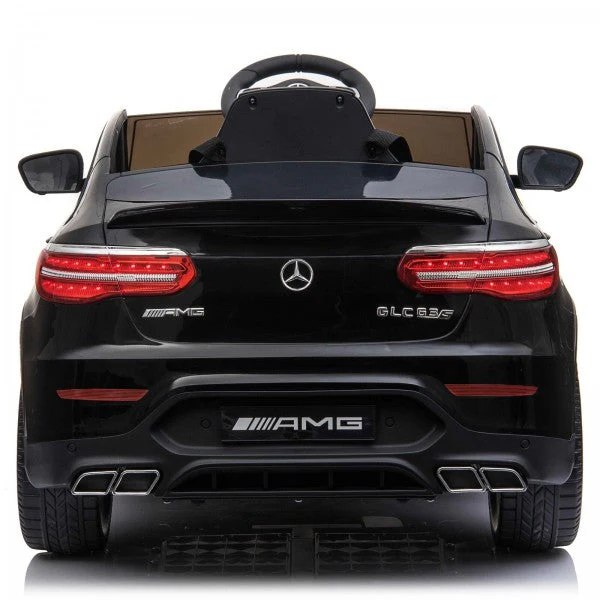 Black Mercedes GLC 63S AMG children's ride-on car, 12 volts, rear view