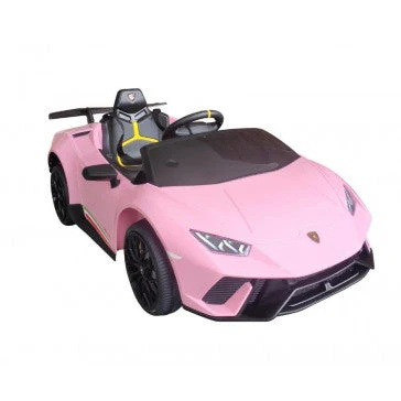 "Pink Lamborghini Huracan Performante 12V Children's Electric Car on a White Background"